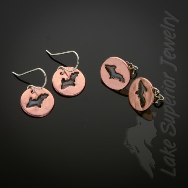 Copper Upper Peninsula of Michigan UP Earrings sterling french wire or post 440