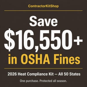 May include: A promotional graphic with a dark brown background. The text "Save $16,550+ in OSHA Fines" is displayed in large white and yellow fonts. Additional text promotes a 2026 Heat Compliance Kit.