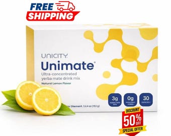 Unimate Lemon Yerba Mate Drink Mix | 30 Sachets, Metabolism Support