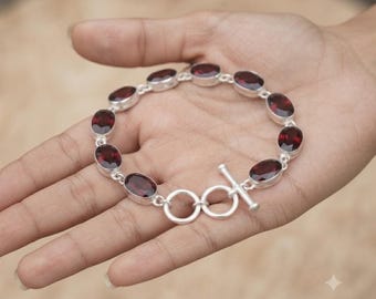 Rode granaatarmband, 925 sterlingzilveren handgemaakte sieraden, edelsteenarmband