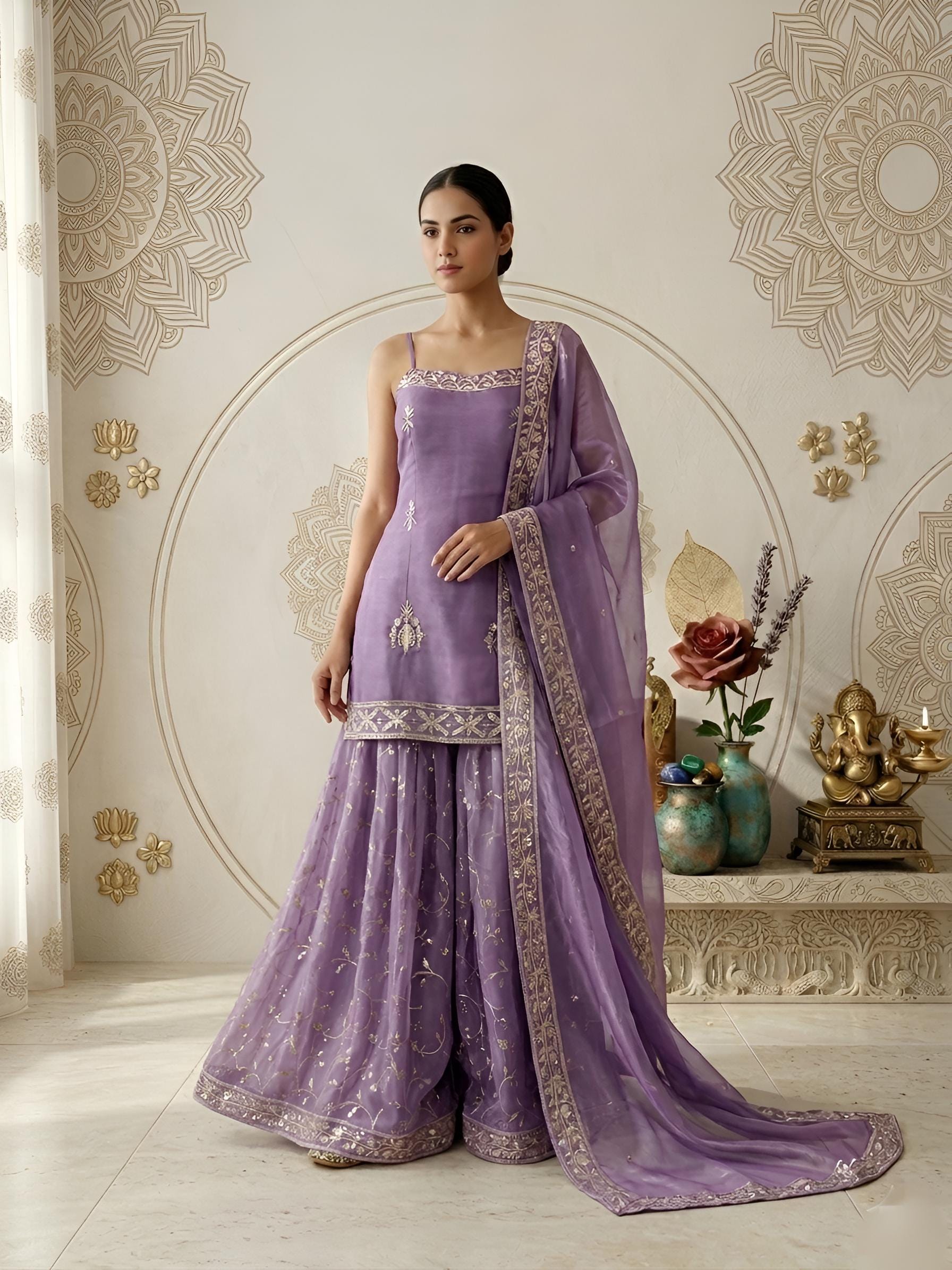 sharara dress with short kurti Embroidered Short Kurti and Sharara XL