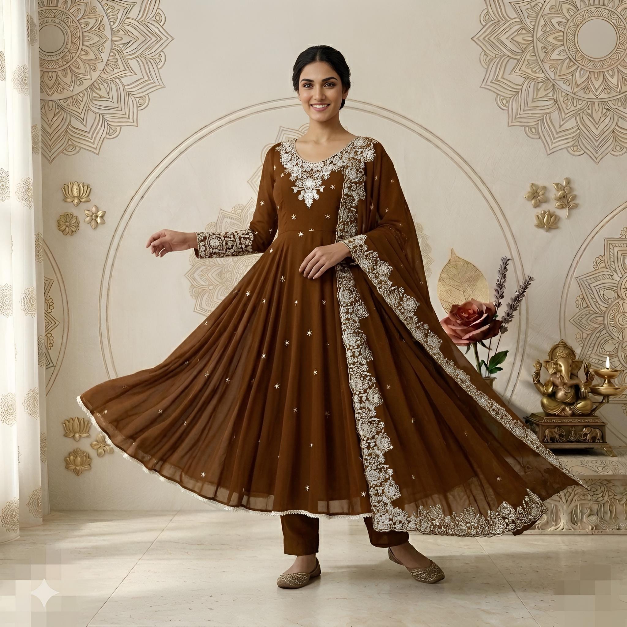 Brown Anarkali Gown - Etsy