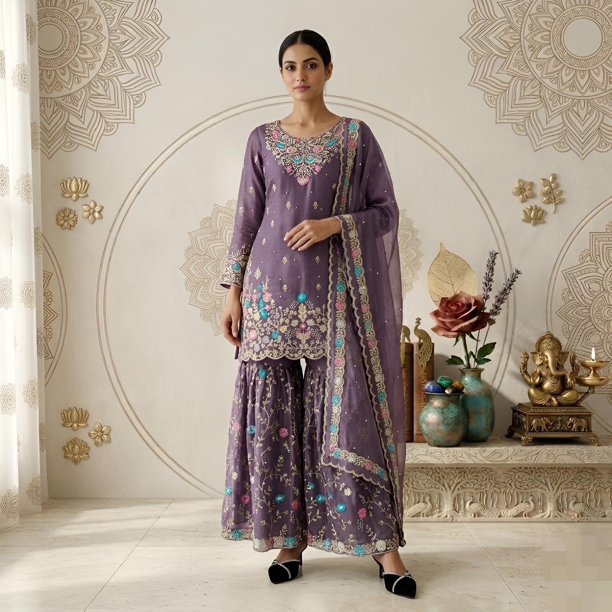 slim fit dress slacks Imrozia Sea Green Organza Pakistani Suit | Sajal Aly Luxury Wedding Wear main image 0