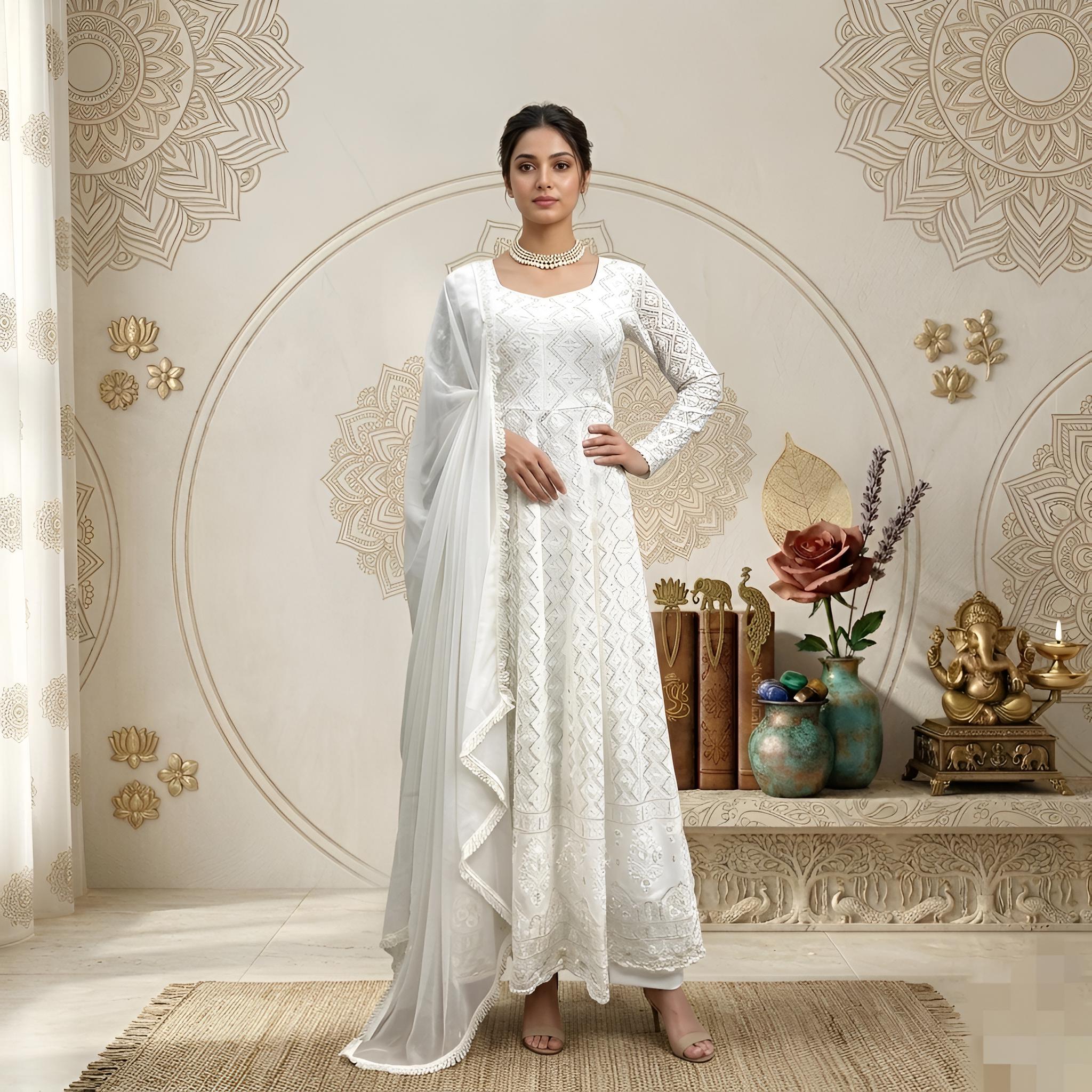 white indian dress Green and Printed | Harmony Hues contributing to the cohesiveness of the design Comment for linkssss , Outfit: