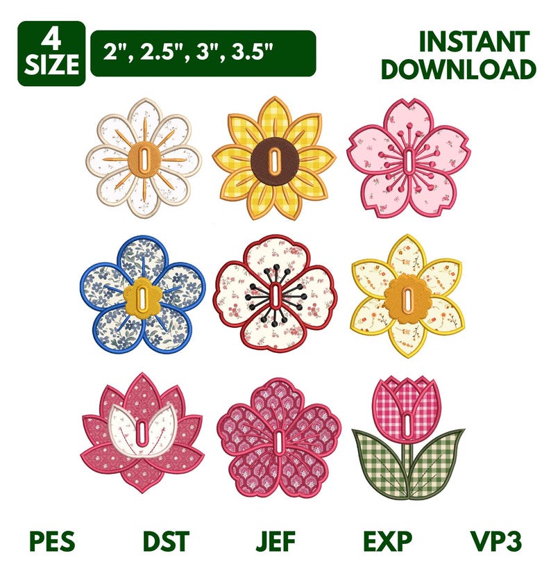 Pes Texture Tools ITH Flower Button Cover Embroidery Design Bundle, 9 Floral Applique ...