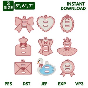 ITH-Sonnenbrillenhalter-Schlüsselanhänger-Stickdatei, Stickdatei „Coquette Bow Heart“, Stickdatei „Schwan Charm Bundle“, Sofort-Download