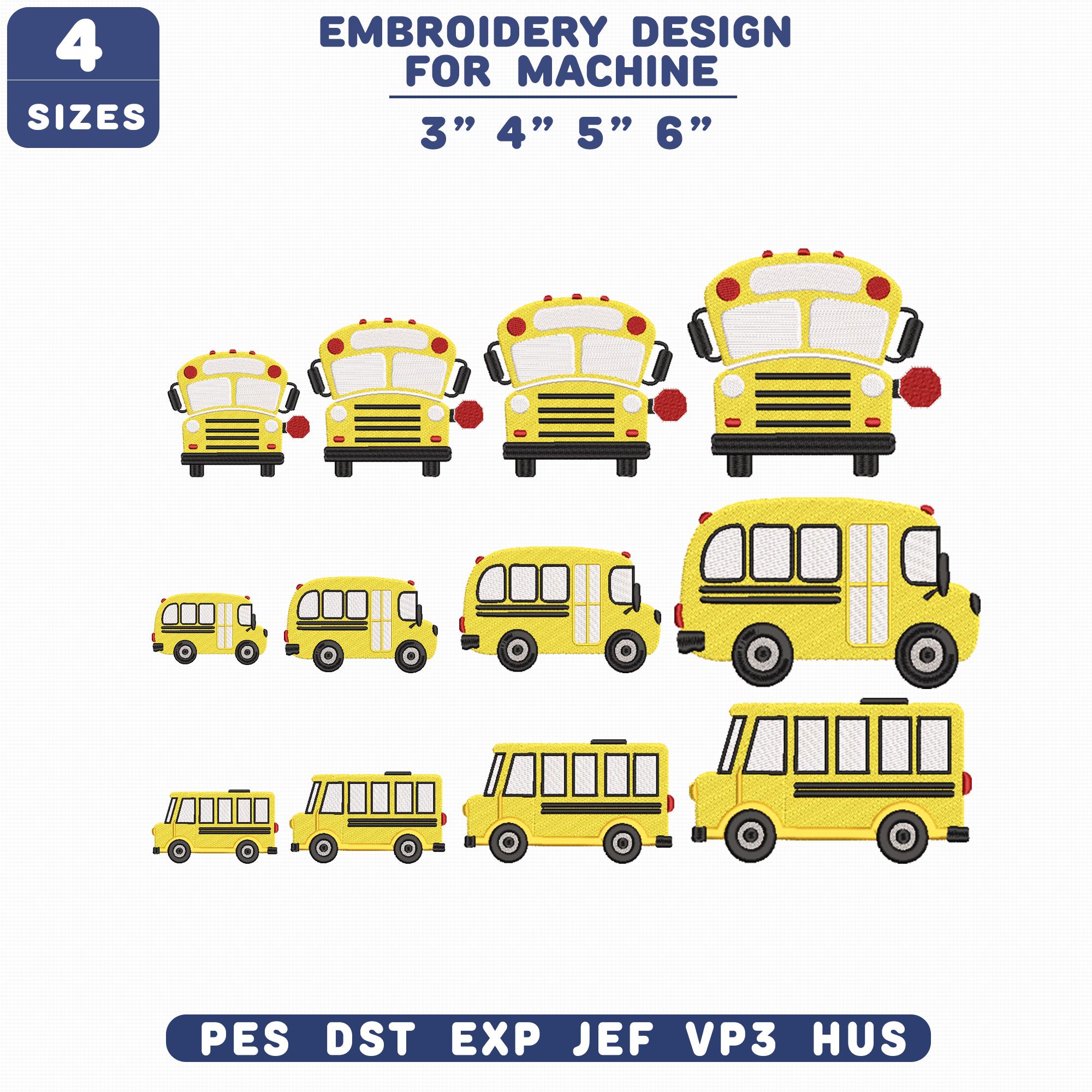 School Bus Machine Set of 3 Mini School Bus Embroidery Design Bundle,back to School Bus ...