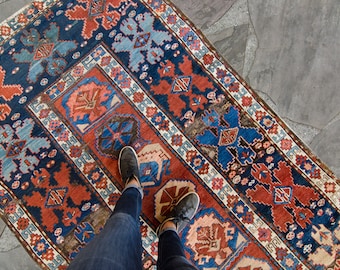 Antique 4’9” x 8’7” Karabagh Armenian Geometric Medallion Handwoven Wool Rug 1890s - FREE DOMESTIC SHIPPING