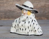Antique French Figural Art Deco Lady Woman Porcelain Inkwell by Henri Delcourt - 1920s