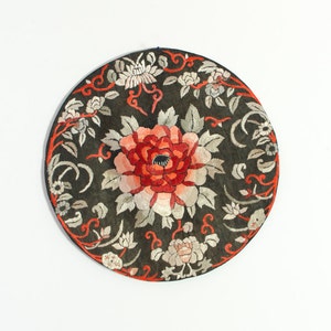 Vintage Chinese Silk Textile Hand Embroidered Hand Embroidery Roundel Wall Hanging Home Decor - Mid Century