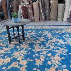 Antique 811 x 119 Chinese Art Deco Full Pile Tree of Life Floral Blues Hand Knotted Wool Pile Area Rug 1920s FREE DOMESTIC SHIPPING image 6