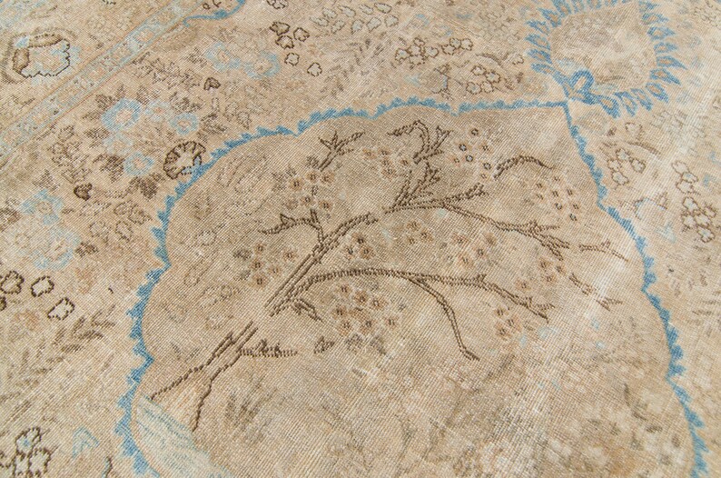 Antiek 4'5 x 6' klein tapijt handgeknoopt bos botanisch wollen stapelkleed jaren 1920 GRATIS BINNENLANDSE VERZENDING afbeelding 8