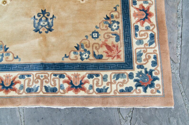 Vintage 6 x 9 Chinese Rug Hand-Knotted Geometric Design Earth-toned Color Oriental Wool Pile Heavy Area Rug 1980s FREE DOMESTIC SHIPPING image 5