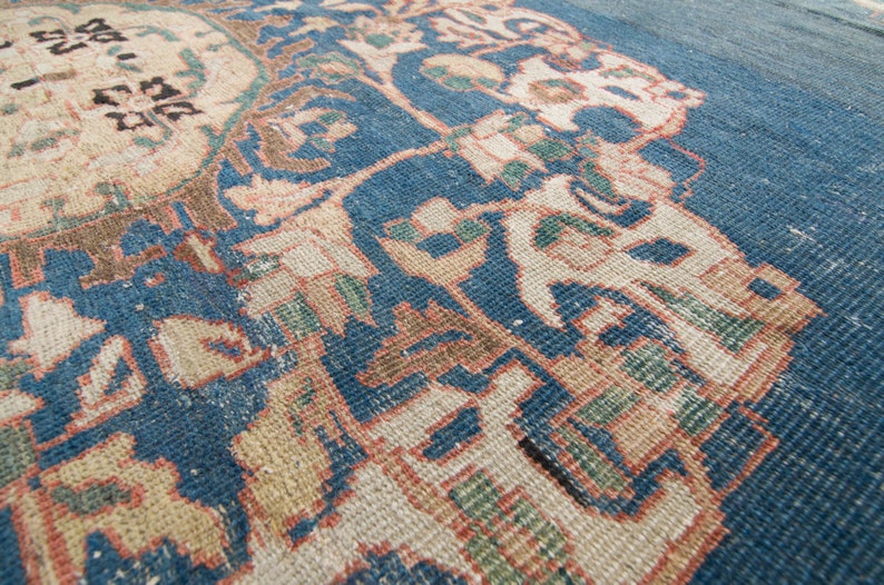 Antique 9'7 x 11'6 Large Blue Red Floral Medallion Hand Knotted Rug Wool Low Pile Rug 1920s FREE DOMESTIC SHIPPING image 8