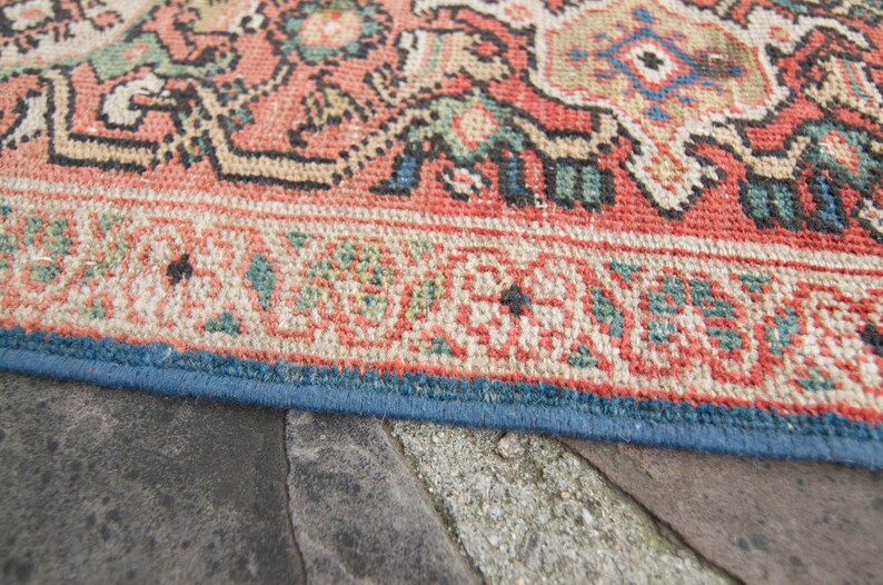 Antique 9'7 x 11'6 Large Blue Red Floral Medallion Hand Knotted Rug Wool Low Pile Rug 1920s FREE DOMESTIC SHIPPING image 10