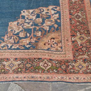 Antique 9'7 x 11'6 Large Blue Red Floral Medallion Hand Knotted Rug Wool Low Pile Rug 1920s FREE DOMESTIC SHIPPING image 7