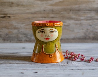 Vintage Gemma Taccogna Paper Maché Girl Orange Color Mexico - Mid Century