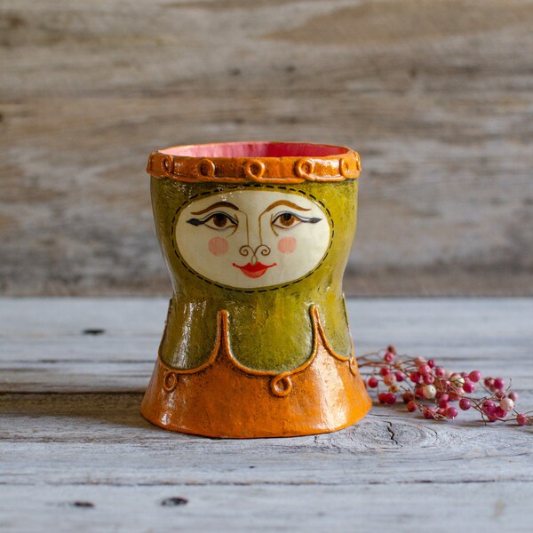 Vintage Gemma Taccogna Paper Maché Girl Orange Color Mexico - Mid Century