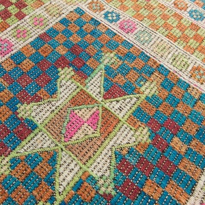 Vintage 63 x 106 Geometric Mint Orange Blue Flatewoven Low-Pile Rug Wool 1940s FREE DOMESTIC SHIPPING image 8