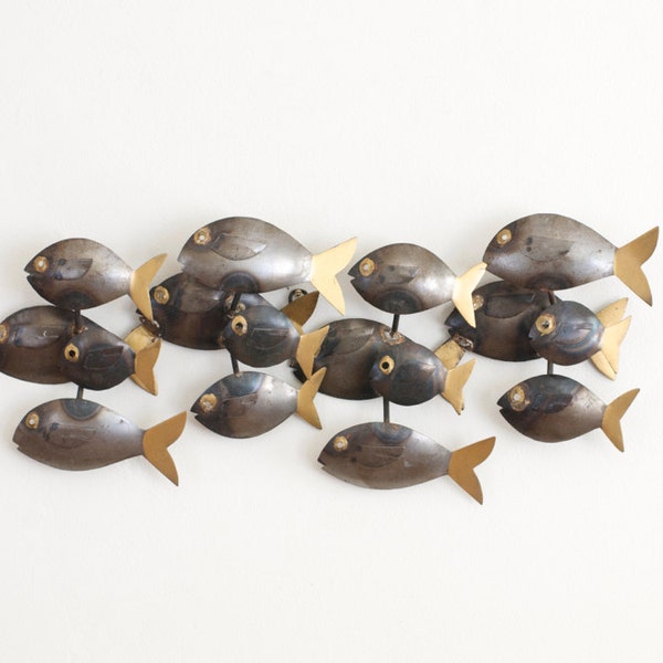 Vintage School of Fish Sculpture wall Hanging Style of Curtis Jere  - Mid Century Modern