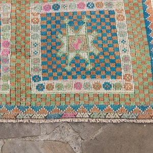 Vintage 63 x 106 Geometric Mint Orange Blue Flatewoven Low-Pile Rug Wool 1940s FREE DOMESTIC SHIPPING image 6