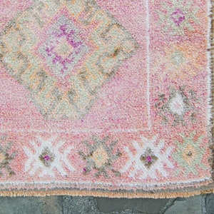 Vintage 210.5 x 126 Runner Hand Knotted Distressed Geometric Medallion Pink Wool Low Pile Runner FREE DOMESTIC SHIPPING image 6