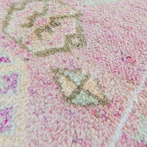 Vintage 210.5 x 126 Runner Hand Knotted Distressed Geometric Medallion Pink Wool Low Pile Runner FREE DOMESTIC SHIPPING image 8