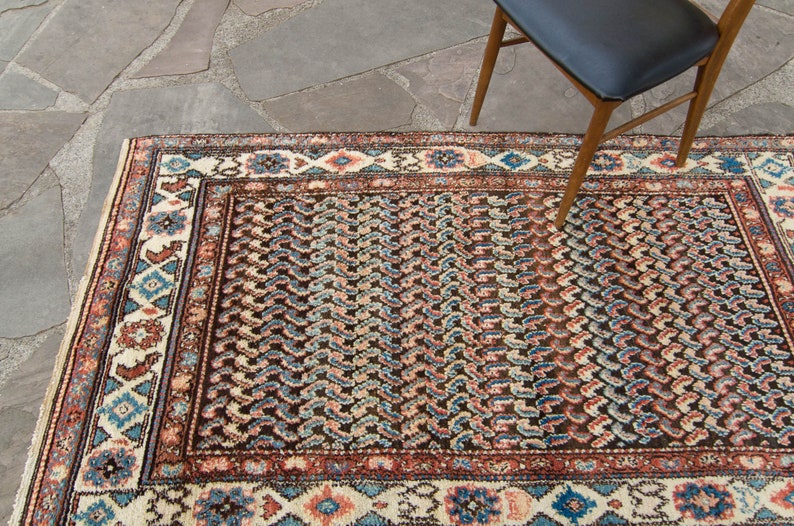 Antique 310 x 68 Rug Allover Dark Brown Ivory Hand Knotted Pile Rug 1920s FREE DOMESTIC SHIPPING 画像 5