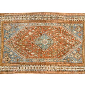 Antique 52 x 84 Rug Terra Cotta Blue Geometric Medallion Area Wool Hand-Knotted Rug 1920s FREE DOMESTIC SHIPPING image 2