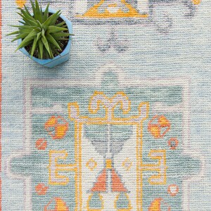 Contemporary 211 x 138 Anatolian Runner Geometric Medallion Baby Blue Pumpkin Wool Hand-Knotted 2000 FREE DOMESTIC SHIPPING image 4