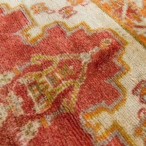 Vintage 53 x 72 Rug Geometric Medallion Hand Knotted Oushak Pumpkin Red Wool Low Pile 1930s FREE DOMESTIC SHIPPING image 8