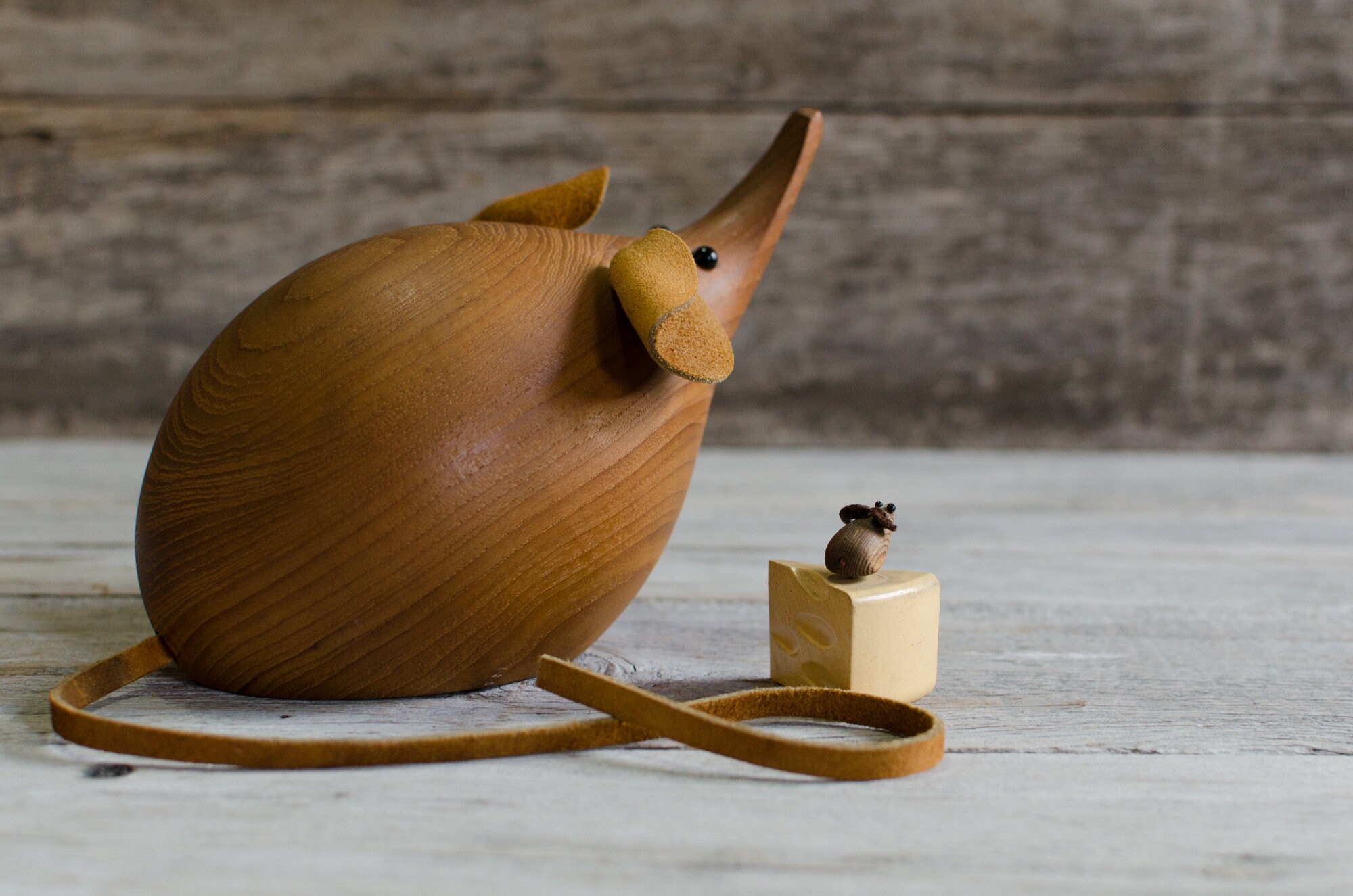 Vintage Set of 2 H & F Denmark Teak Wood Mouse Mice Scandinavian
