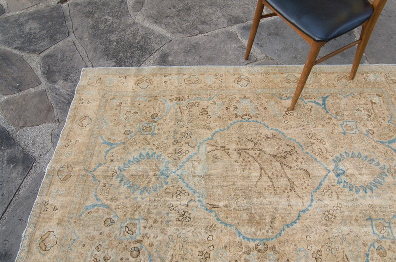 Antiek 4'5 x 6' klein tapijt handgeknoopt bos botanisch wollen stapelkleed jaren 1920 GRATIS BINNENLANDSE VERZENDING afbeelding 5