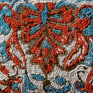 Vintage Hand Made/Beaded Double Sided Beaded Purse White Tuquise Orange Colors 1940s image 9