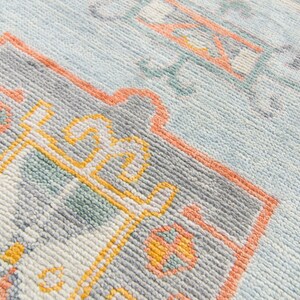 Contemporary 211 x 138 Anatolian Runner Geometric Medallion Baby Blue Pumpkin Wool Hand-Knotted 2000 FREE DOMESTIC SHIPPING image 8