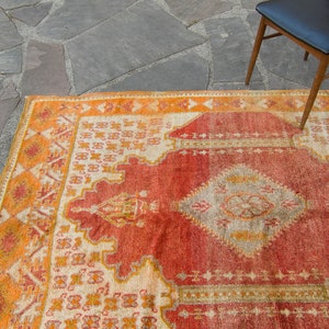 Vintage 53 x 72 Rug Geometric Medallion Hand Knotted Oushak Pumpkin Red Wool Low Pile 1930s FREE DOMESTIC SHIPPING image 5