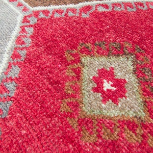 Vintage 4 x 157 Rug Lake Van Handwoven Geometric Medallion Red Wool Wide Hand-Knotted Runner 1960s FREE DOMESTIC SHIPPING image 8