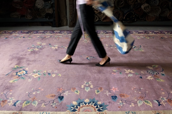 Antique 13' X 20'3” Oversize Chinese Art Deco Lavender Purple