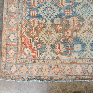 Vintage 34 x 165 Long Runner Blue Distressed Wool Hand-Knotted Runner 1930s FREE DOMESTIC SHIPPING image 6