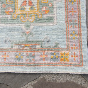 Contemporary 211 x 138 Anatolian Runner Geometric Medallion Baby Blue Pumpkin Wool Hand-Knotted 2000 FREE DOMESTIC SHIPPING image 7