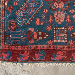 Antique 28 x 37 Zeikhur Rug Geometric Medallion Floral Design Ink Blue Brick Red Hand Knotted Pile Rug 1910s FREE DOMESTIC SHIPPING image 5