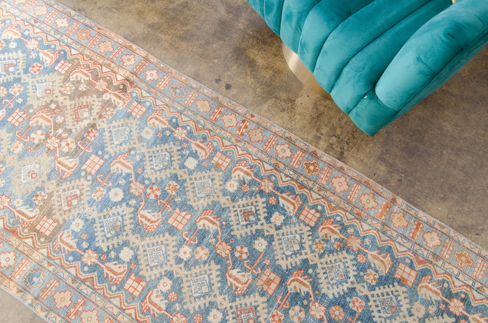 Vintage 34 X 165 Long Runner Blue Distressed Wool Etsy