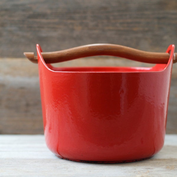 Rare Vintage Red Rosenlew Timo Sarpaneva 2.5 QT Enameled Cast Iron Dutch Oven Pot - Mid Century Modern