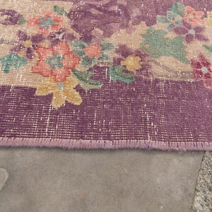 Vintage 46 x 73 Oval Rug Chinese Botanical Design Plum Blush Hand Knotted Pile Distressed Rug 1930s FREE DOMESTIC SHIPPING image 9