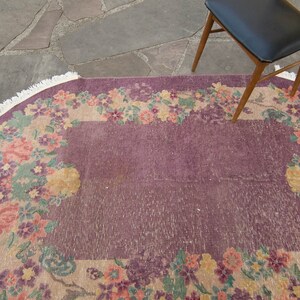 Vintage 46 x 73 Oval Rug Chinese Botanical Design Plum Blush Hand Knotted Pile Distressed Rug 1930s FREE DOMESTIC SHIPPING image 5