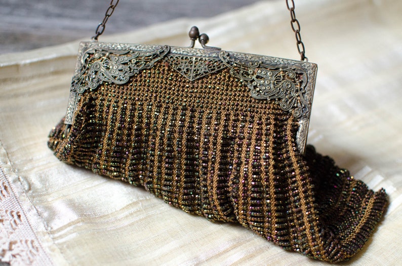 Antique Art Deco Flapper Glass Hand Beaded Clutch Purse 1920s image 5