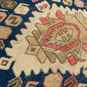 Antique 32 x 54 Kazak Rug Medallion Floral Red Navy Hand-Knotted Medallion Wool Pile Rug 1920s FREE DOMESTIC SHIPPING image 9