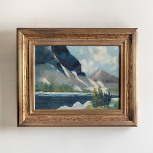Vintage Listed Artist Ray Swanson Mountain Over Blue Lake Signed Framed Oil Painting American Painter image 1
