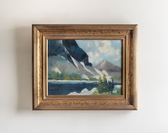 Vintage Listed Artist Ray Swanson Mountain Over Blue Lake Signed Framed Oil Painting American Painter