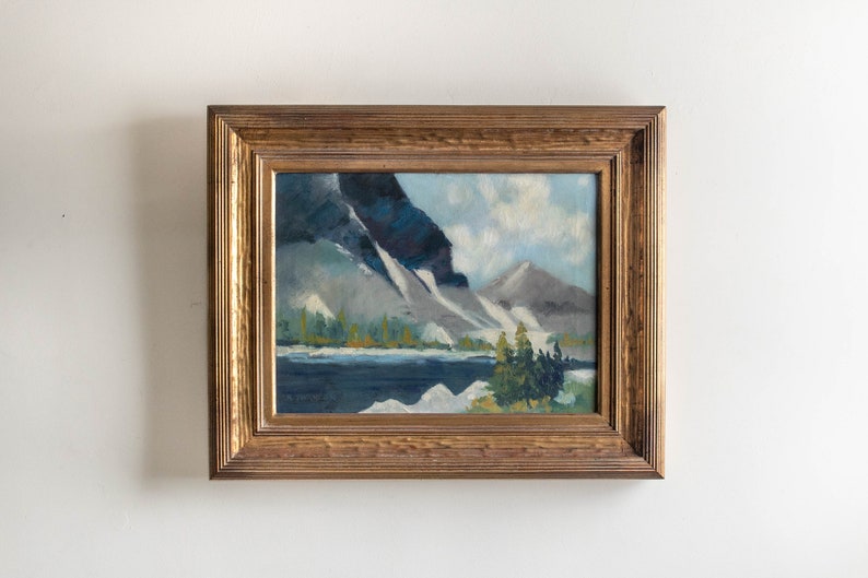 Vintage Listed Artist Ray Swanson Mountain Over Blue Lake Signed Framed Oil Painting American Painter image 1